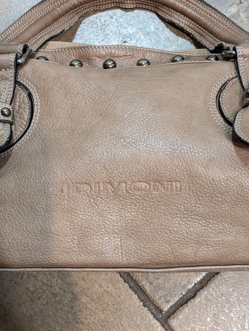 Dimoni Y2K Pebble Leather Stud Detail EW Butter Soft Satchel Shoulder Bag Taupe - Picture 7 of 17